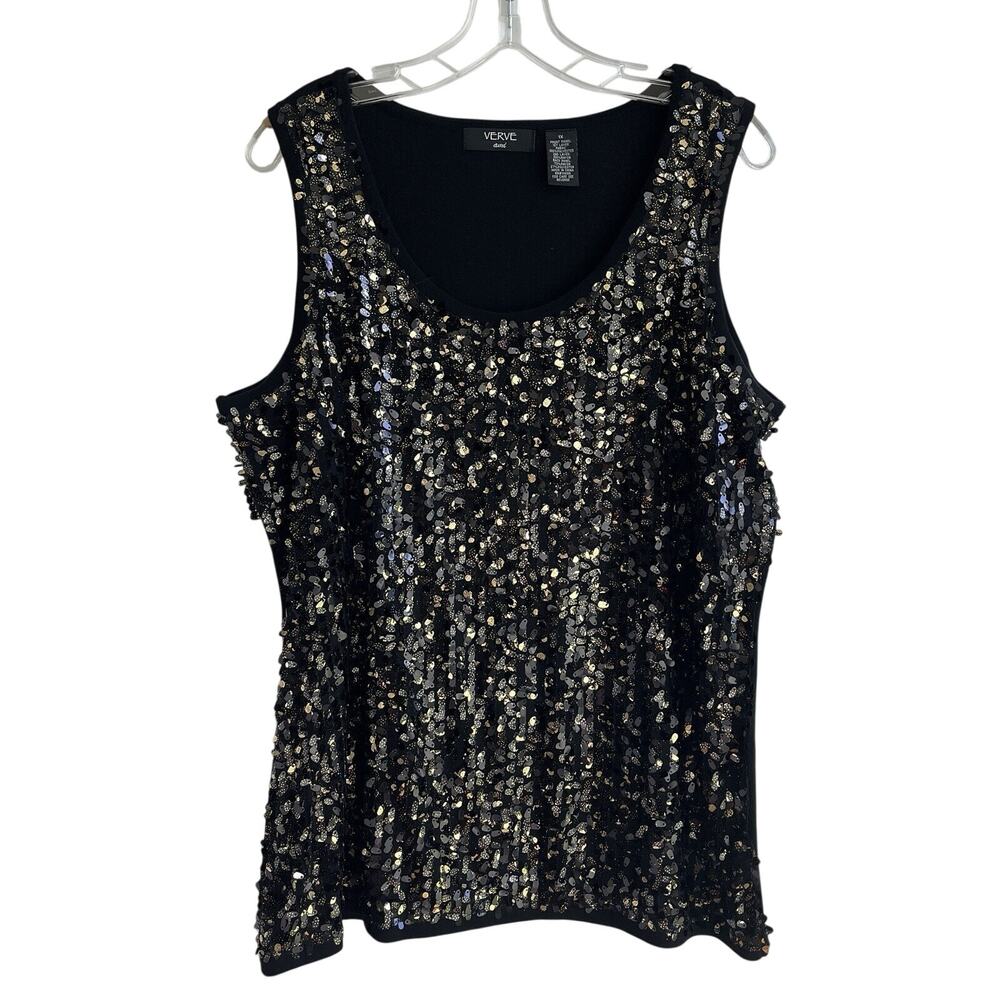 Verve Ami black sequined sleeveless top size 1X, party, cocktail, night out top.